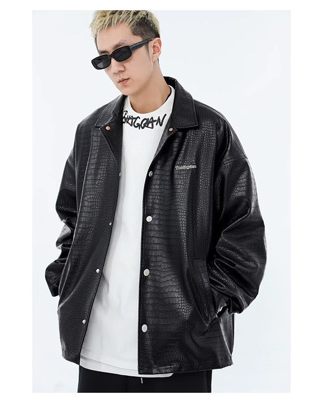 BJHG Croc Faux-Leather Biker Jacket