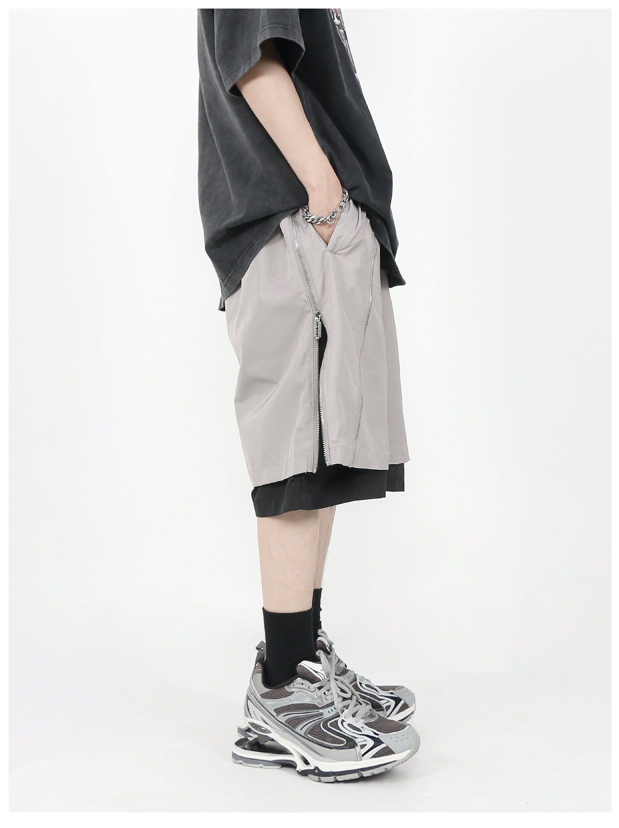 MRNEARLY Layered Zip Shorts