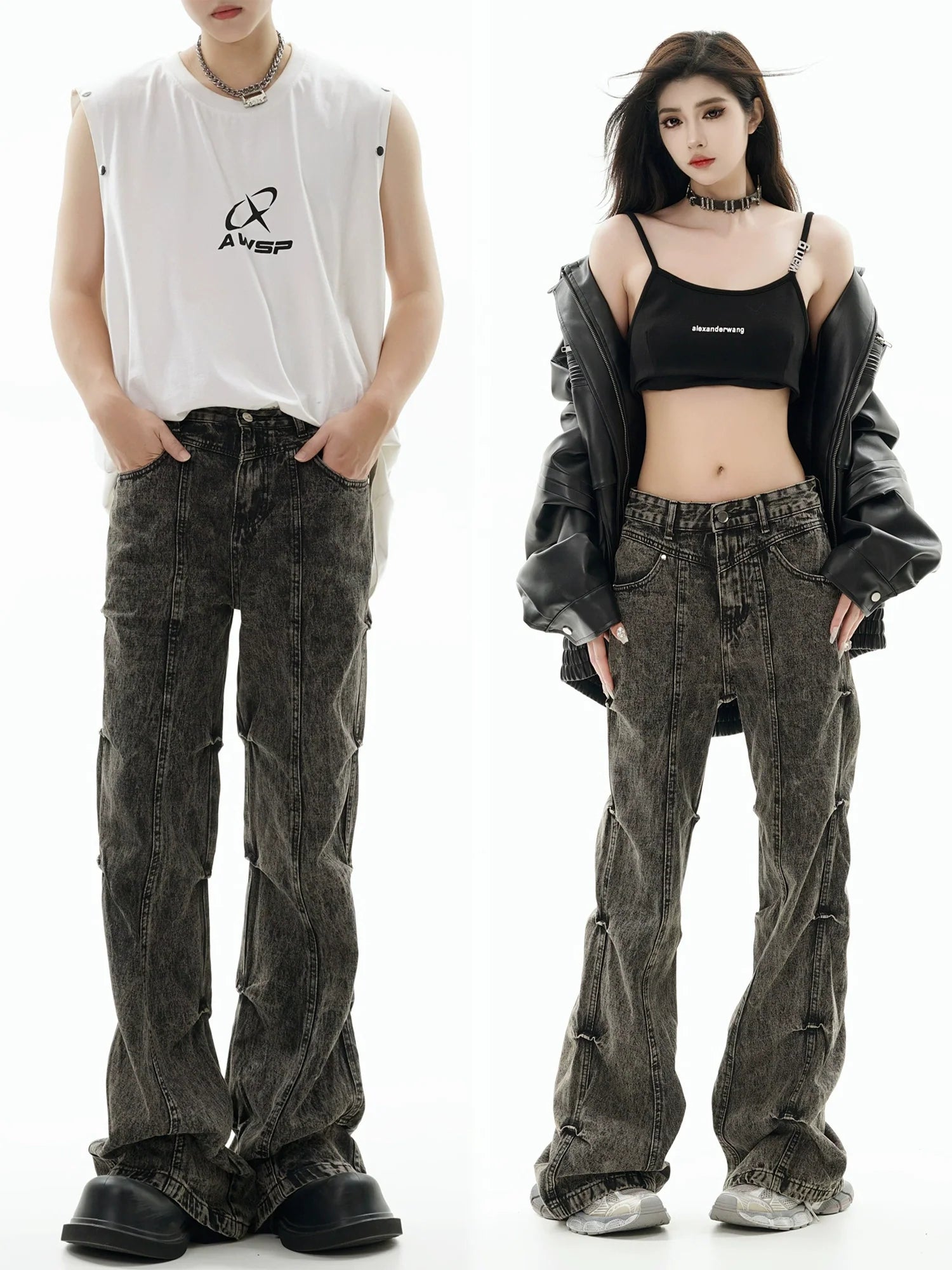 GCINIM Acid Wash Paneled Jeans