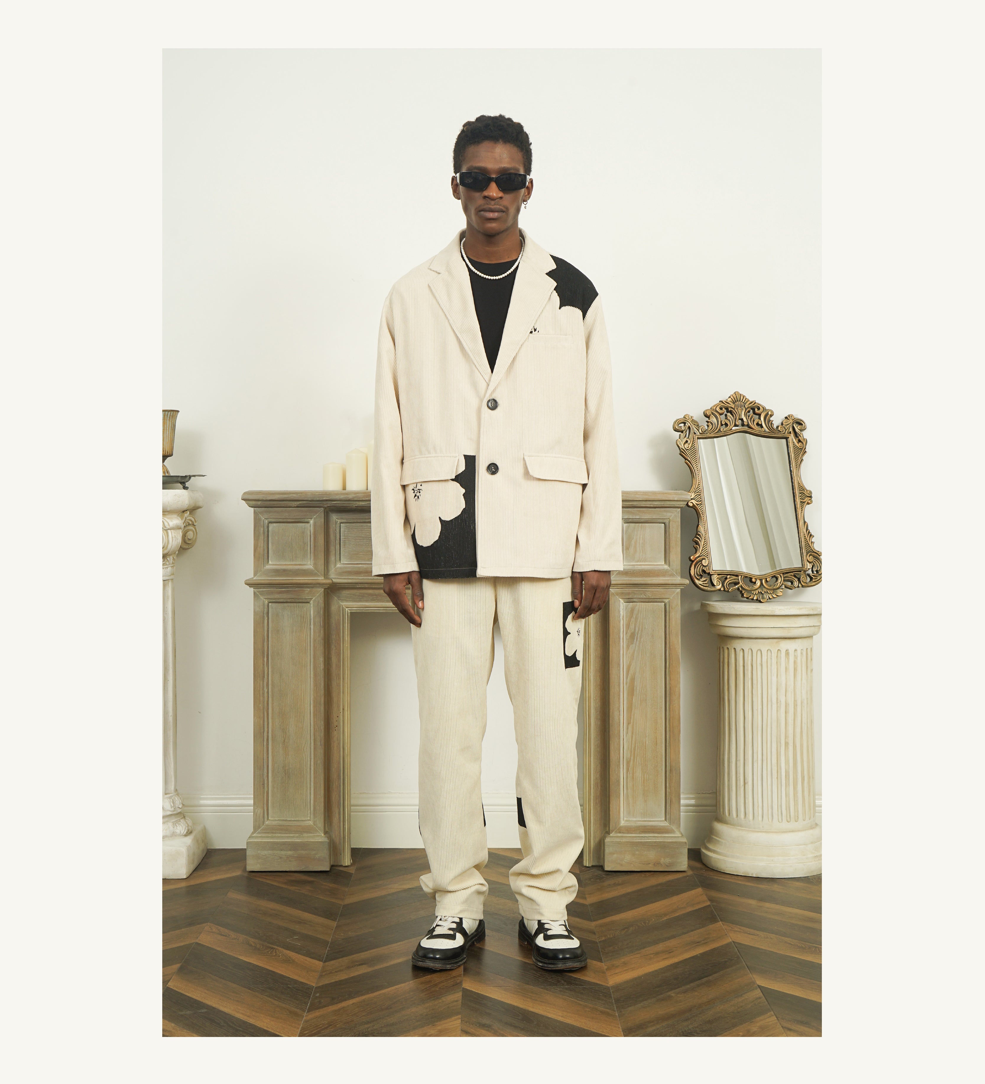 EMPTY REFERENCE Two-Tone Flower Corduroy Trousers