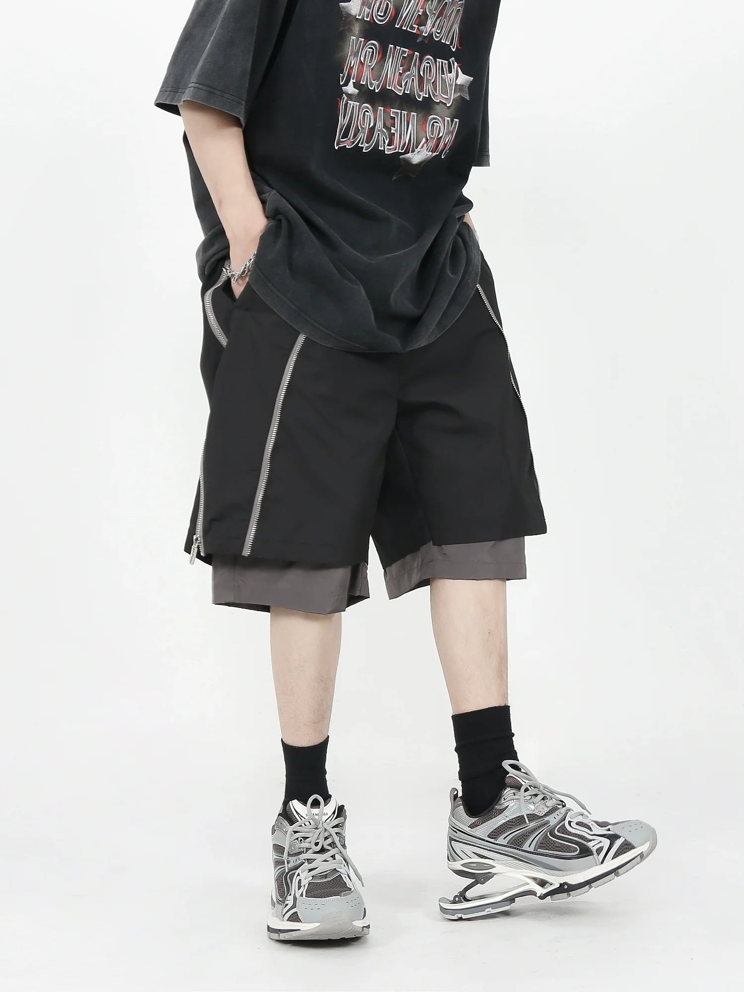 MRNEARLY Layered Zip Shorts
