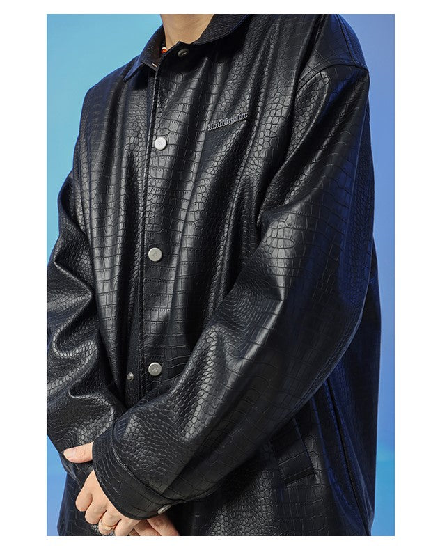 BJHG Croc Faux-Leather Biker Jacket