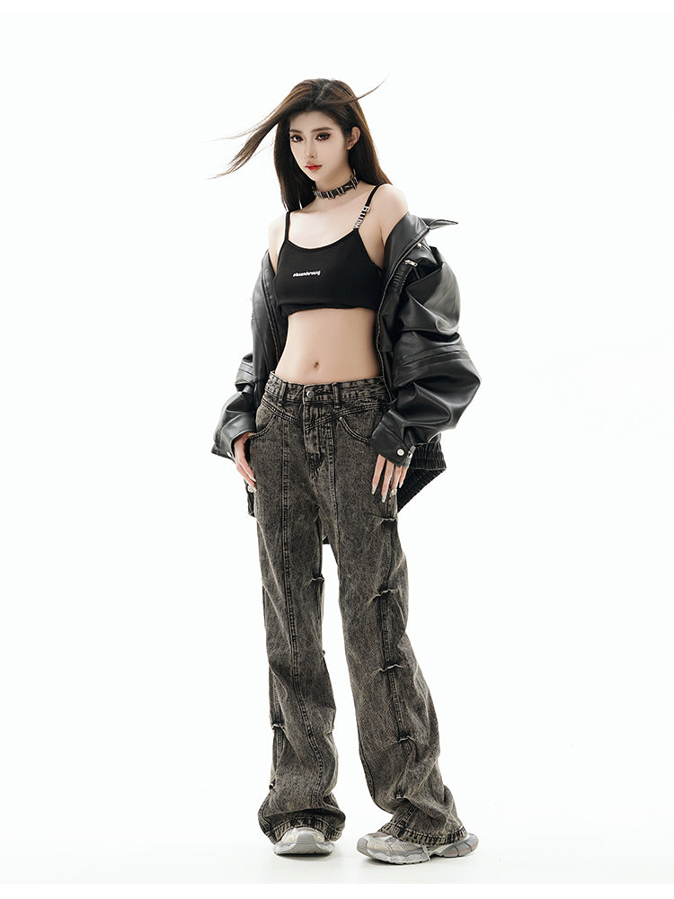 GCINIM Acid Wash Paneled Jeans