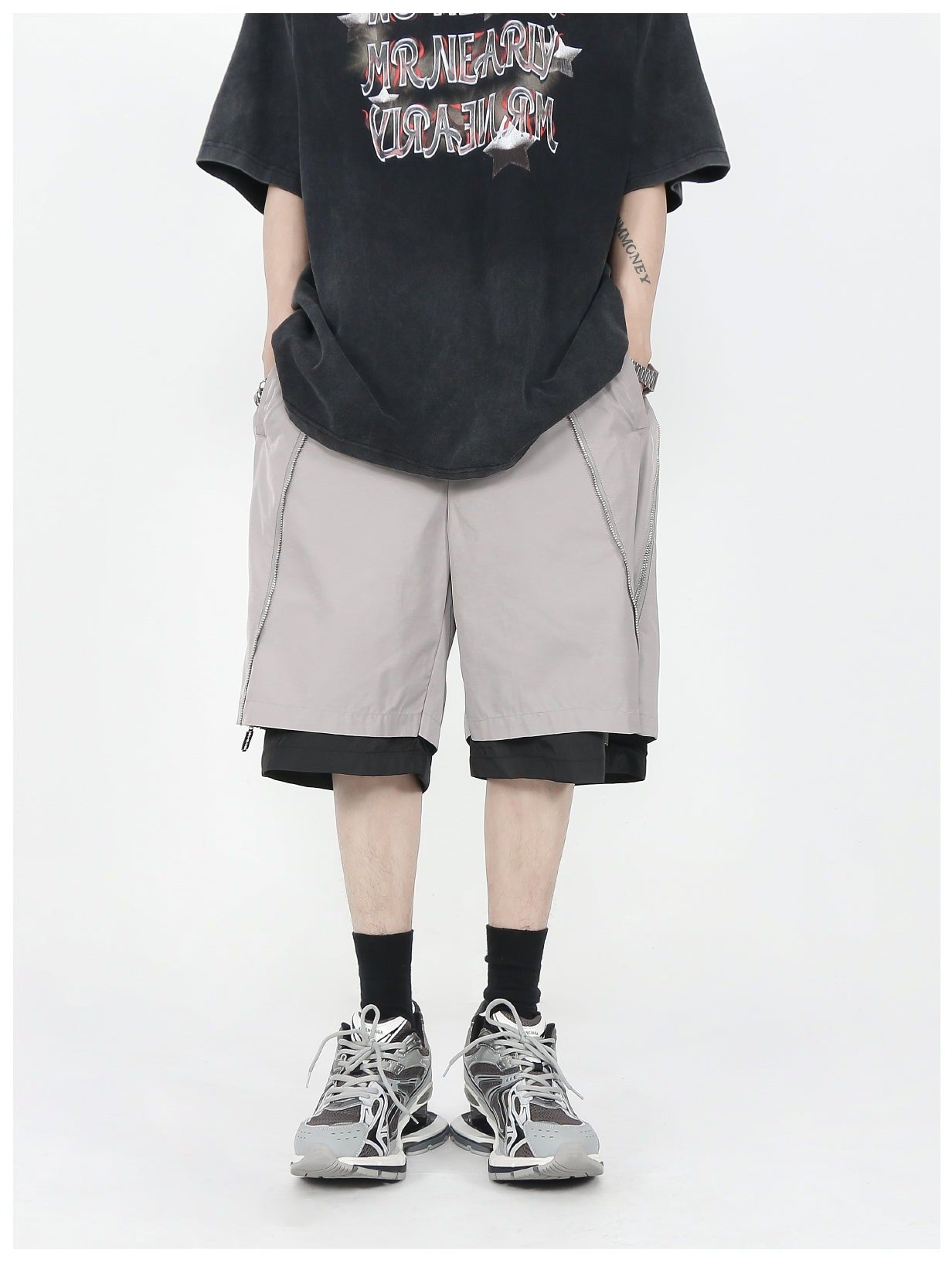 MRNEARLY Layered Zip Shorts