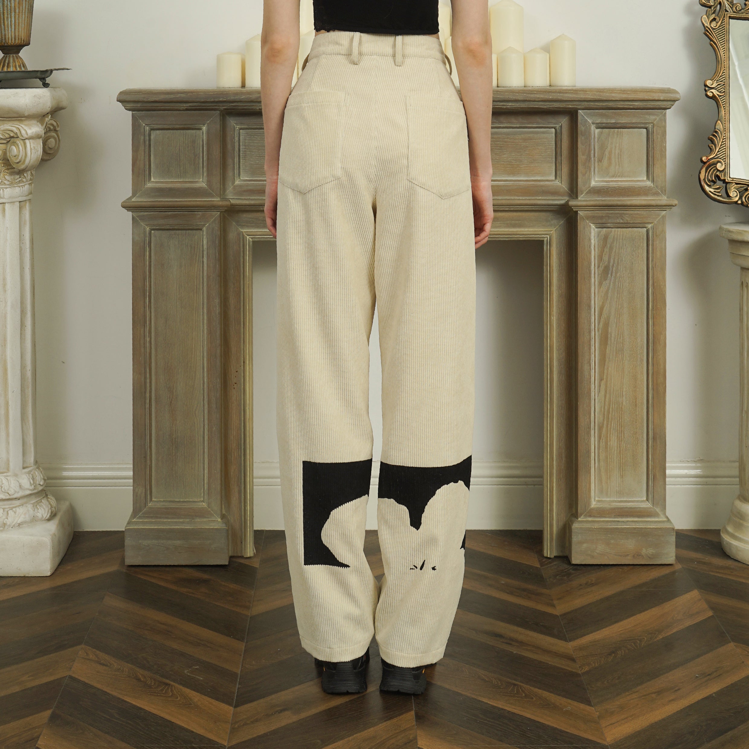 EMPTY REFERENCE Two-Tone Flower Corduroy Trousers