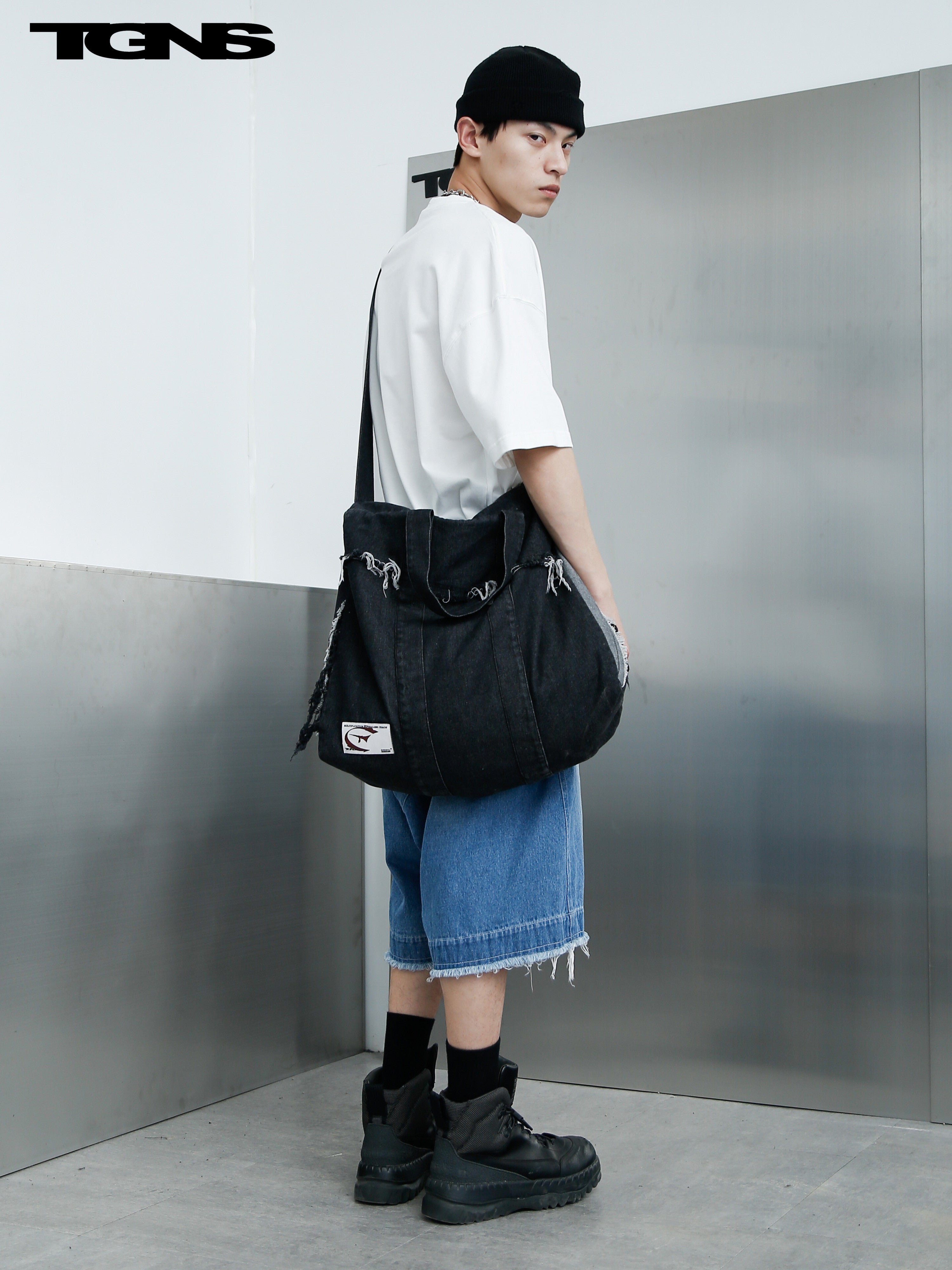 TGNS Washed Denim Distressed Messenger Bag