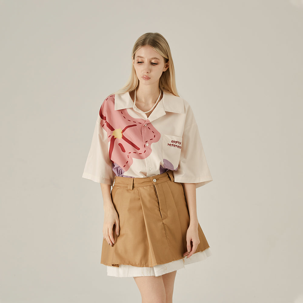 EMPTY REFERENCE Loose Floral Print Button-Up Shirt