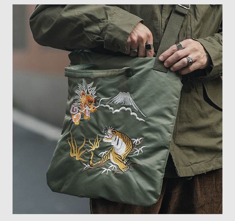 Vintage Style "Yokosuka" Embroidered Nylon Bag