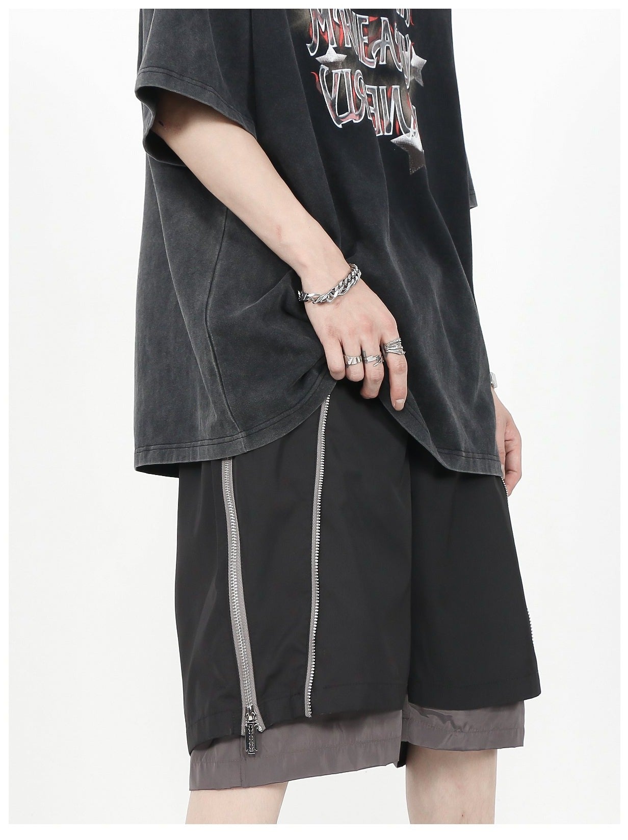 MRNEARLY Layered Zip Shorts