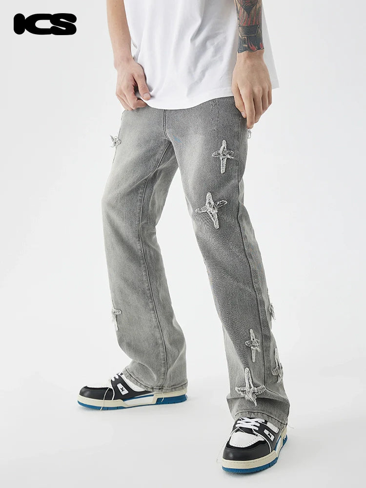 ICONSLAB Textured Spike Denim Jeans