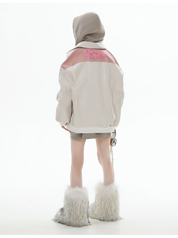 GCINIM Two-Tone Faux Leather Jacket