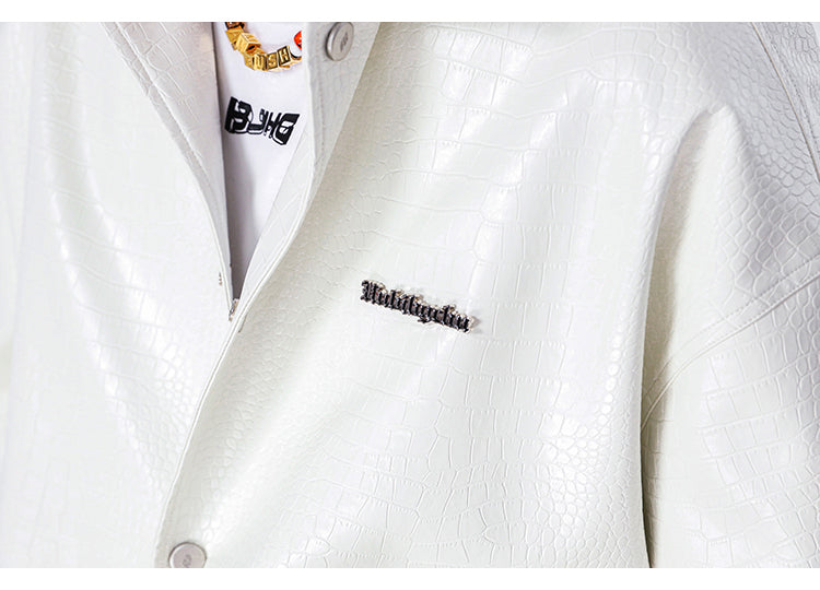 BJHG Croc Faux-Leather Biker Jacket