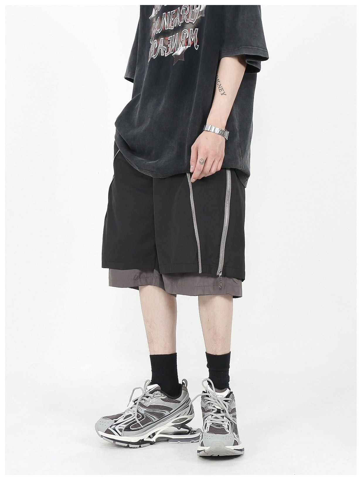 MRNEARLY Layered Zip Shorts
