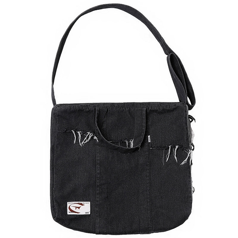 TGNS Washed Denim Distressed Messenger Bag