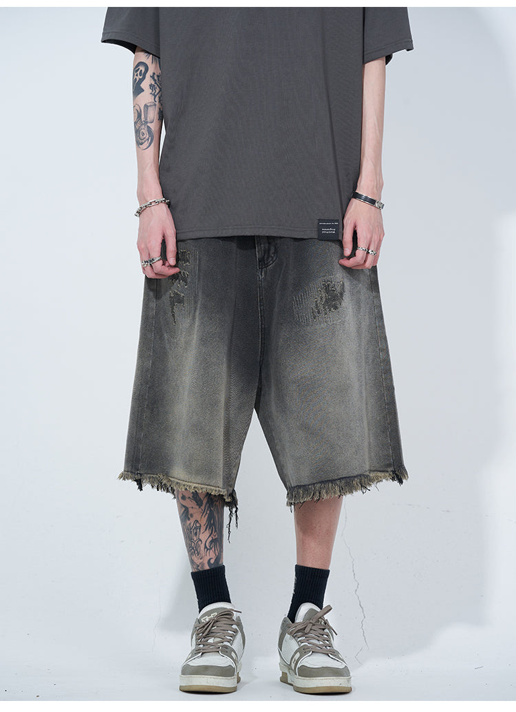 WLNEXT Vintage Raw Edge Denim Shorts