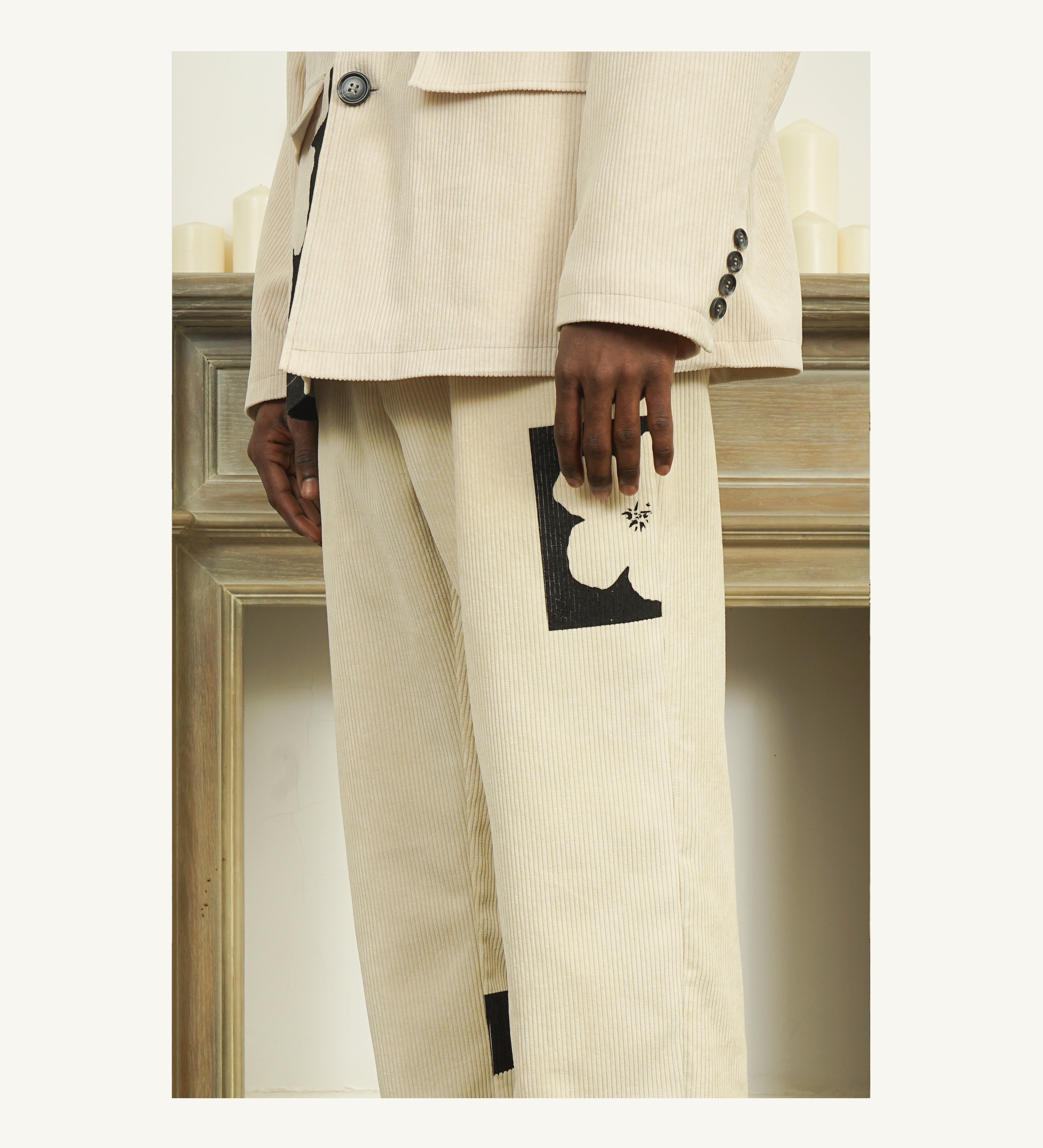EMPTY REFERENCE Two-Tone Flower Corduroy Trousers