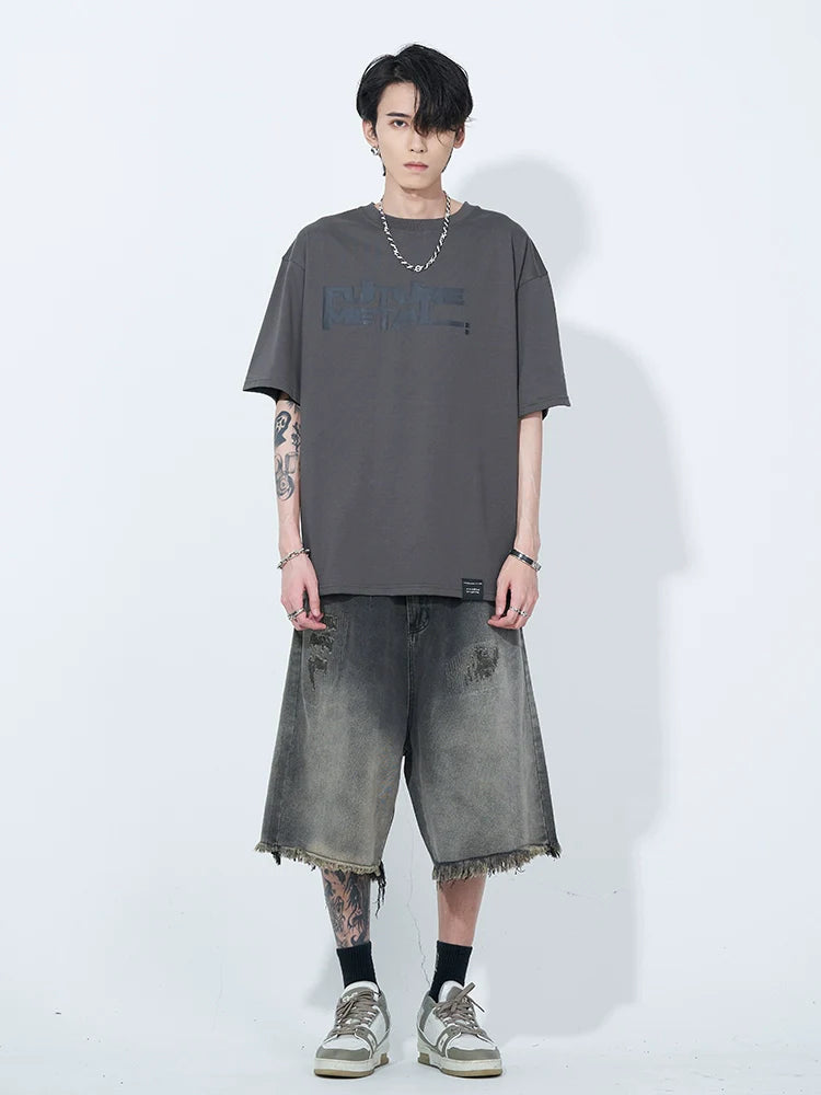 WLNEXT Vintage Raw Edge Denim Shorts