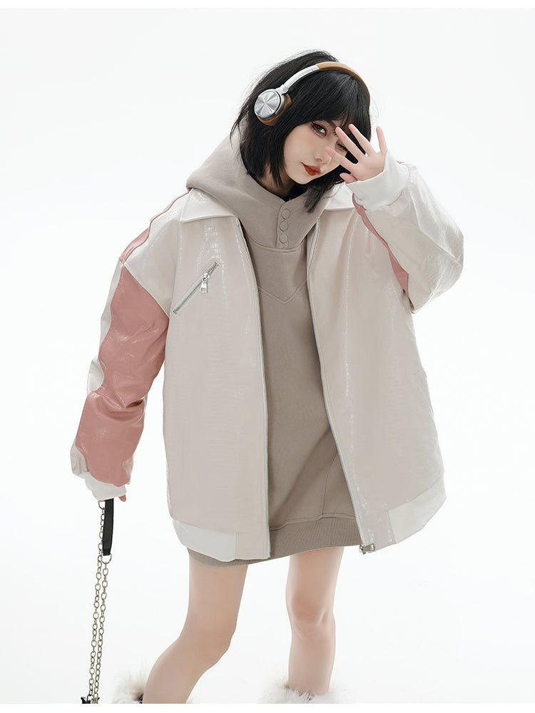 GCINIM Two-Tone Faux Leather Jacket