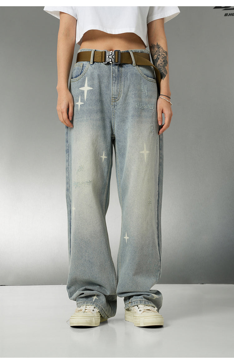 BJHG Star Spike Washed Denim Jeans