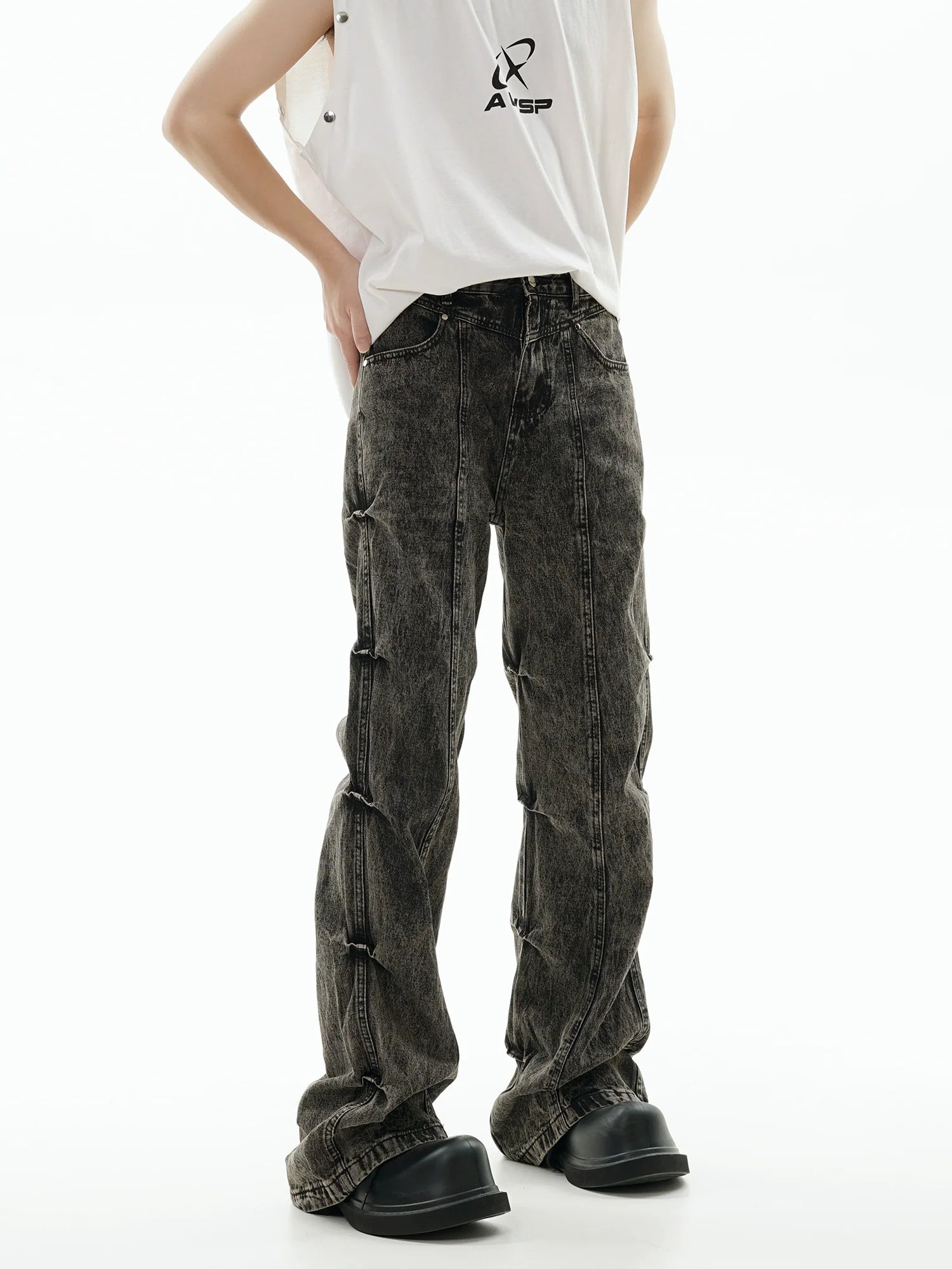 GCINIM Acid Wash Paneled Jeans