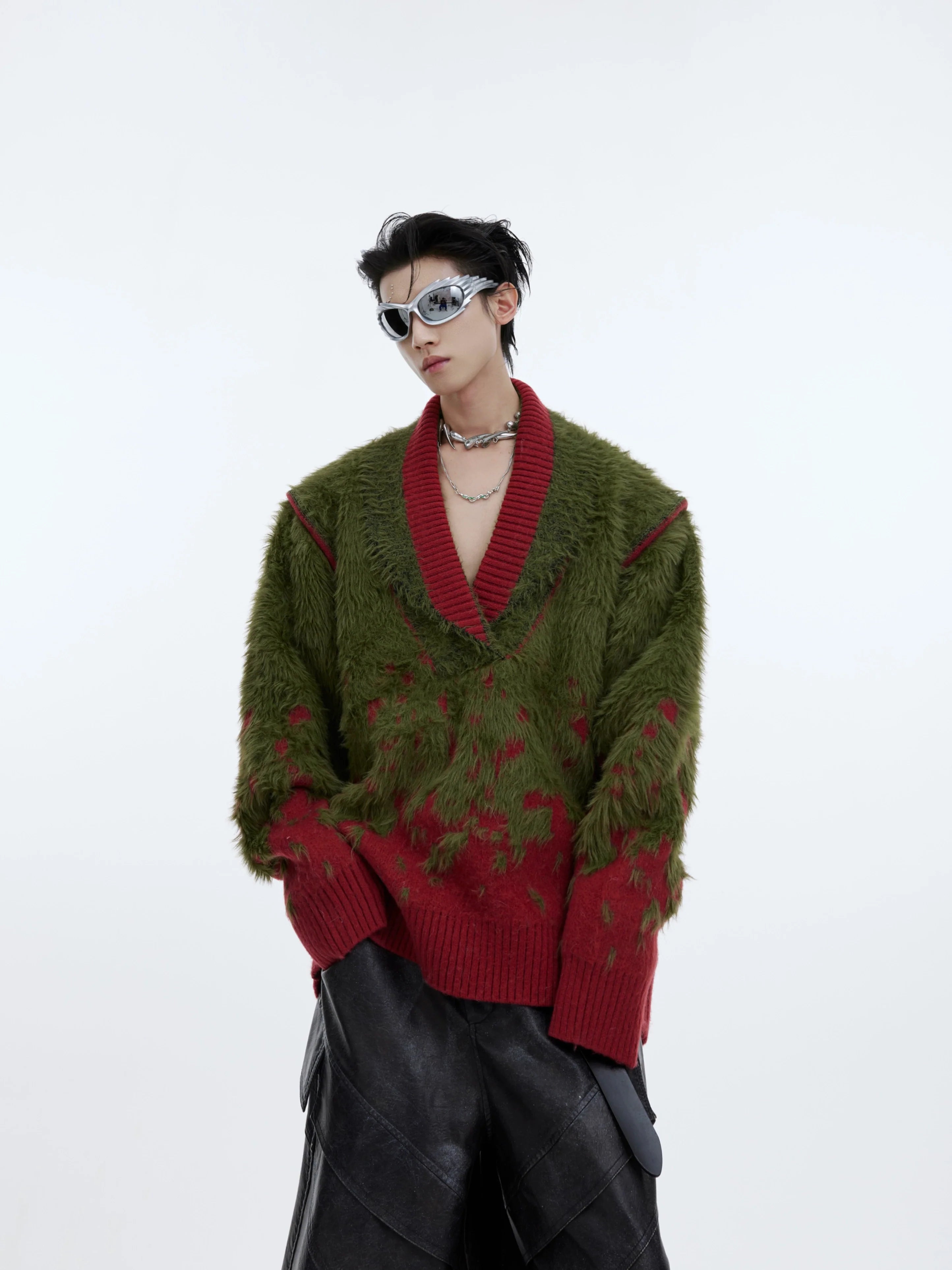CulturE Contrast Textured V-Neck Sweater