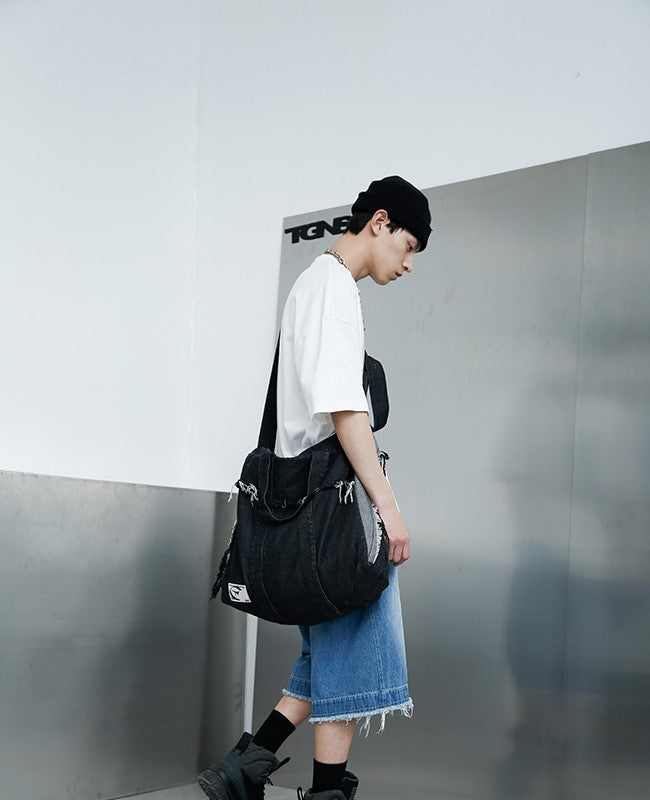 TGNS Washed Denim Distressed Messenger Bag