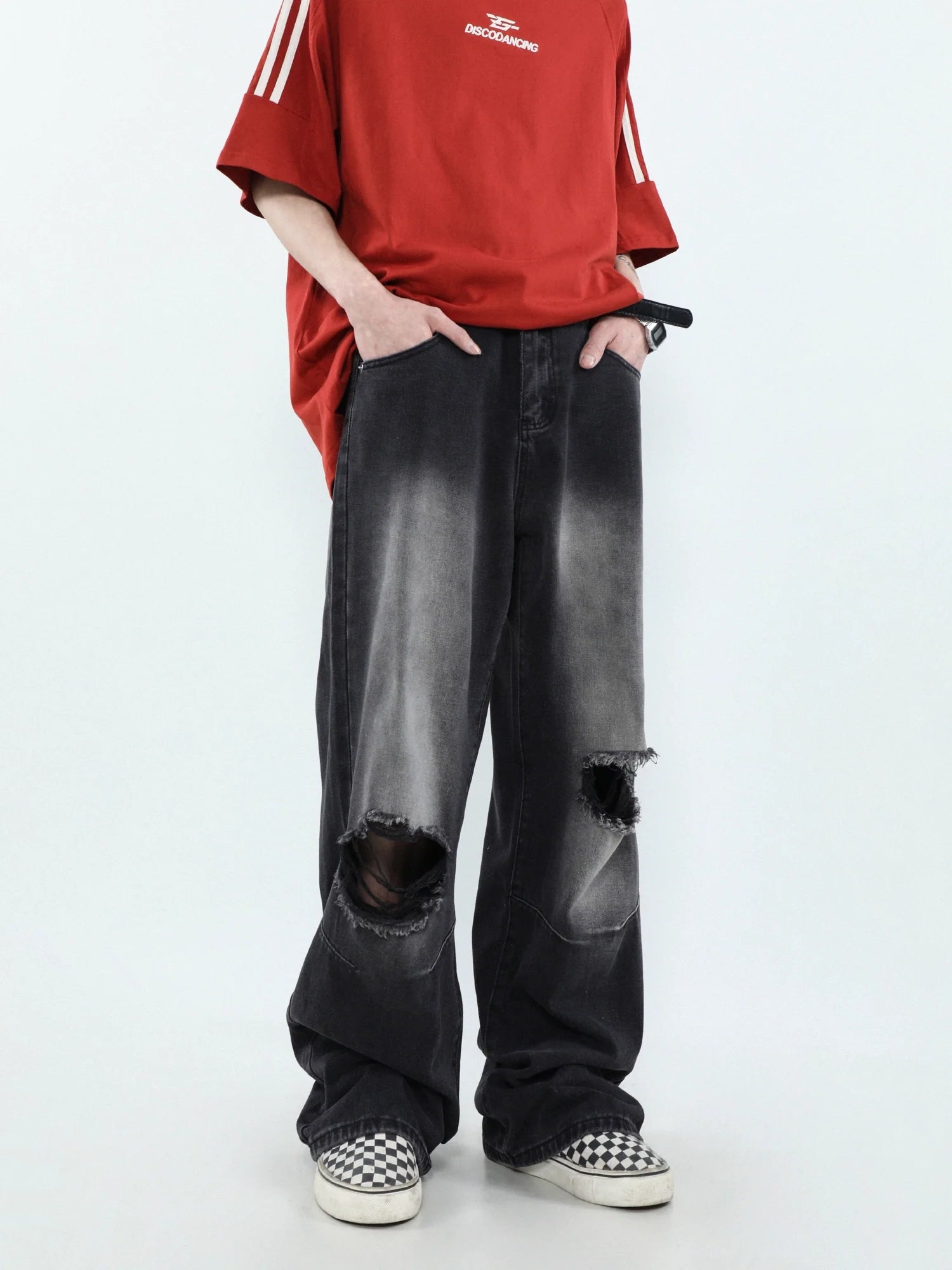 MRNEARLY Vintage Washed Ripped Jeans