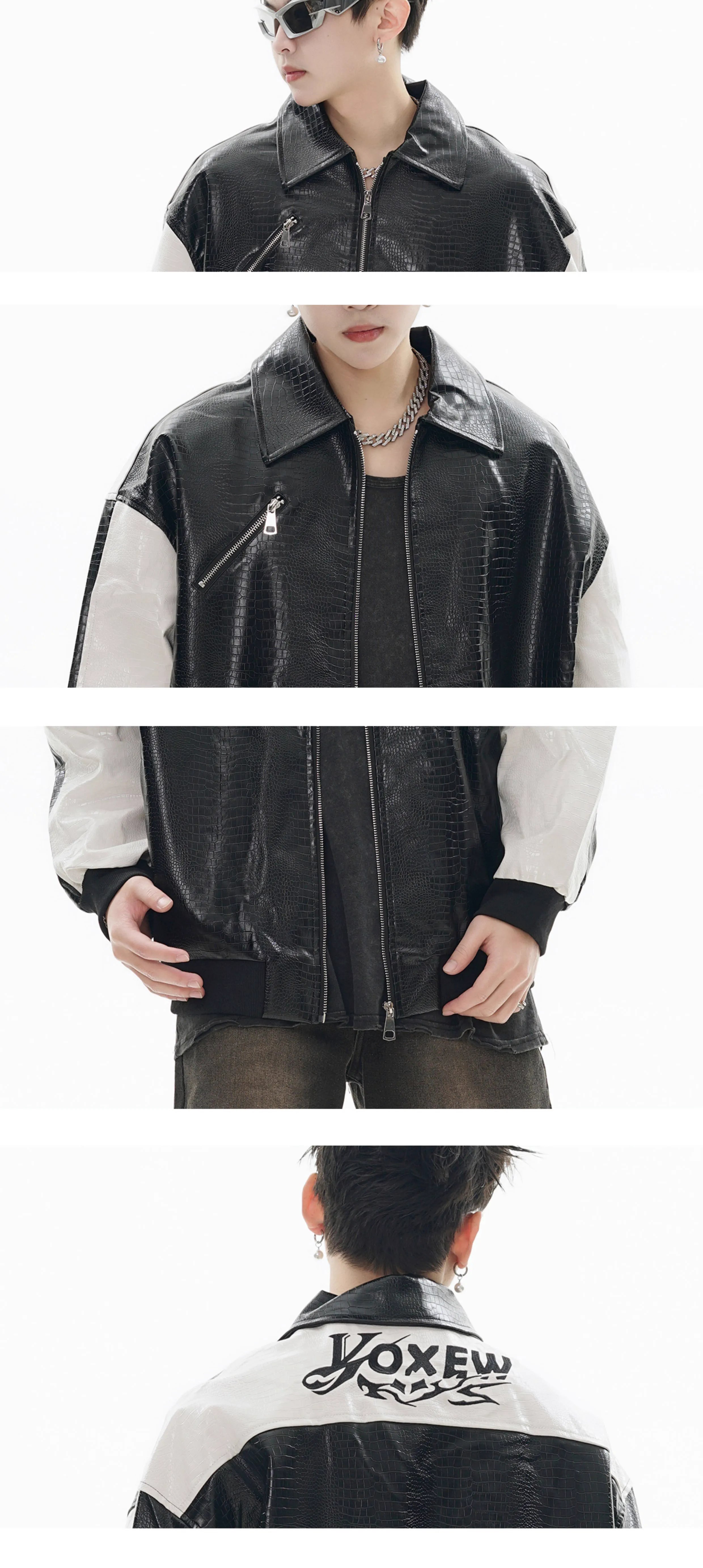 GCINIM Two-Tone Faux Leather Jacket