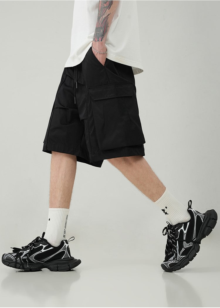BJHG Pleated Drawstring Cargo Shorts