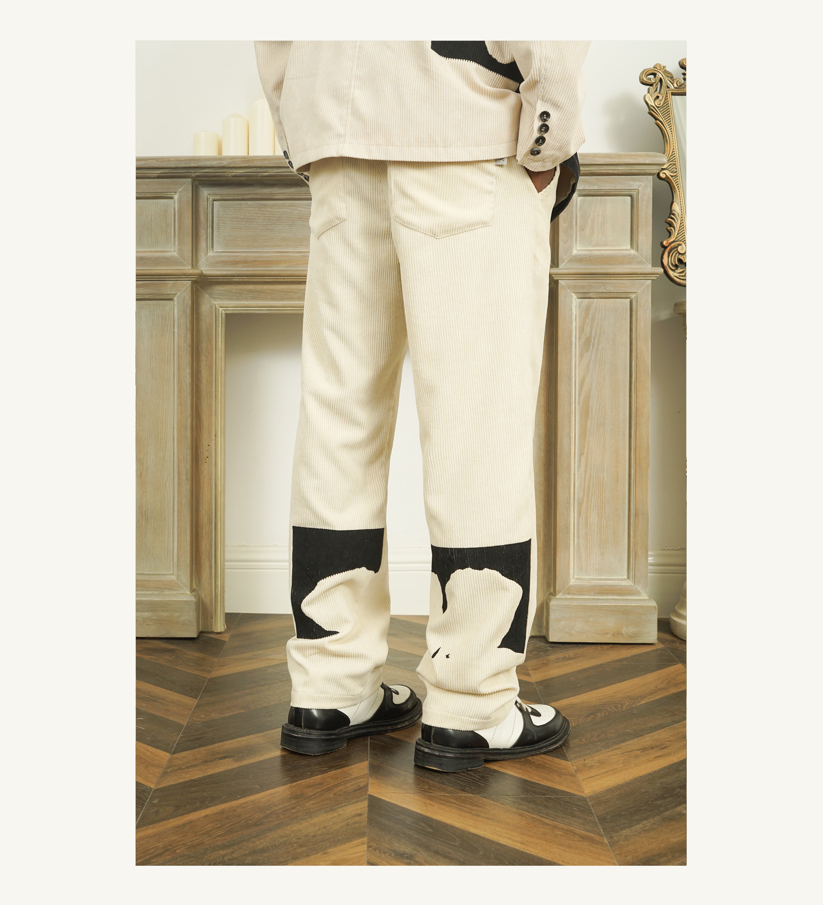 EMPTY REFERENCE Two-Tone Flower Corduroy Trousers