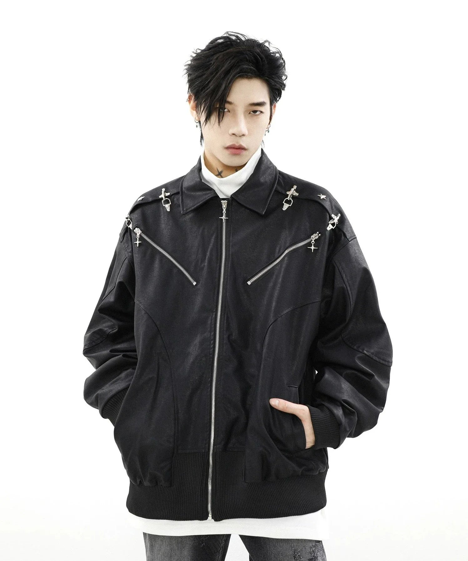 MRNEARLY Star-Studded Bomber Jacket