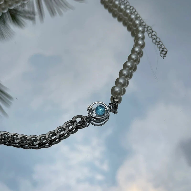 WLNEXT Round Chain Pearl Necklace