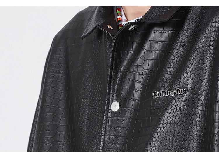 BJHG Croc Faux-Leather Biker Jacket