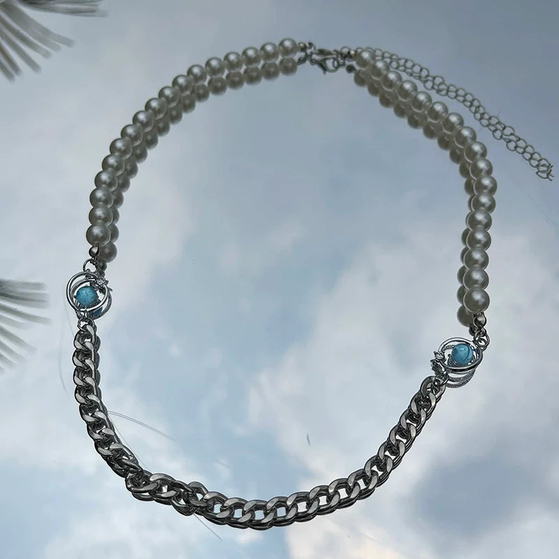 WLNEXT Round Chain Pearl Necklace