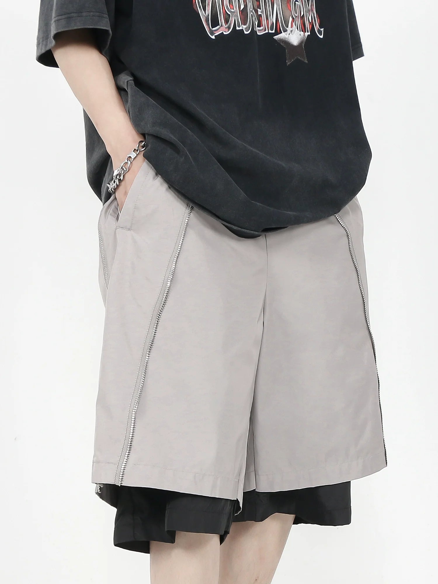 MRNEARLY Layered Zip Shorts