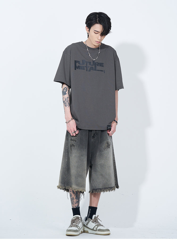 WLNEXT Vintage Raw Edge Denim Shorts