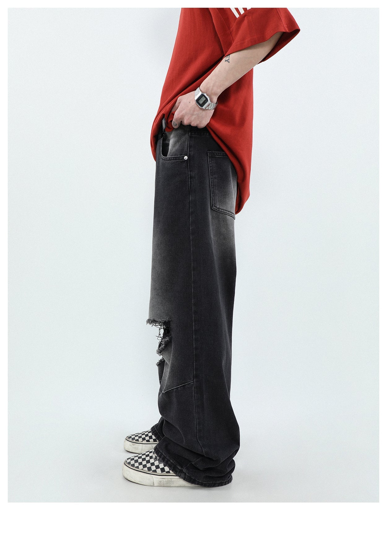 MRNEARLY Vintage Washed Ripped Jeans