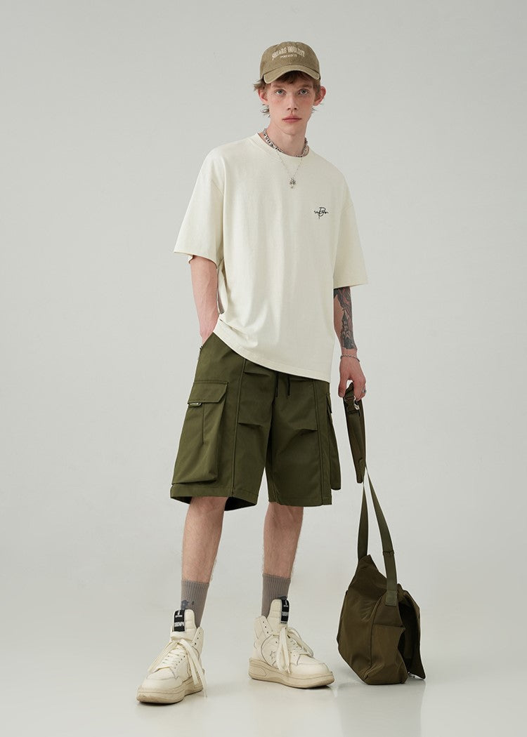 BJHG Pleated Drawstring Cargo Shorts