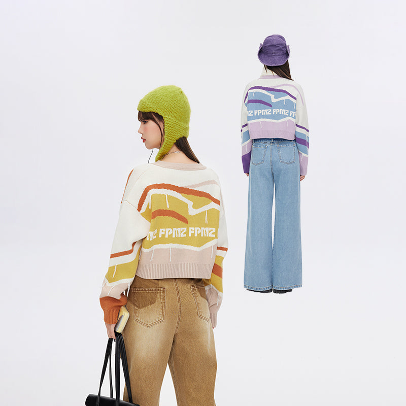 FPMZ Retro-Colored Contrast Striped Cardigan