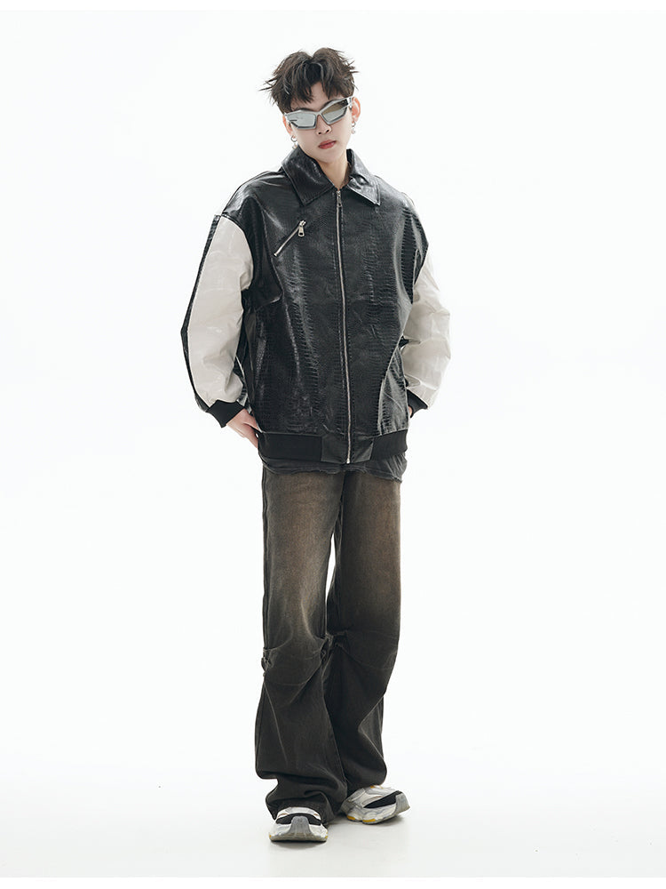 GCINIM Two-Tone Faux Leather Jacket