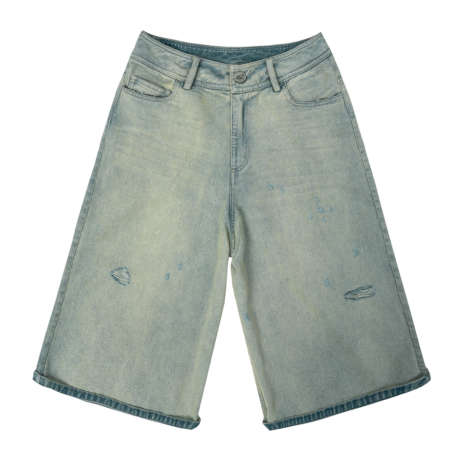 JHYQ Capri Cut Light Wash Denim Shorts
