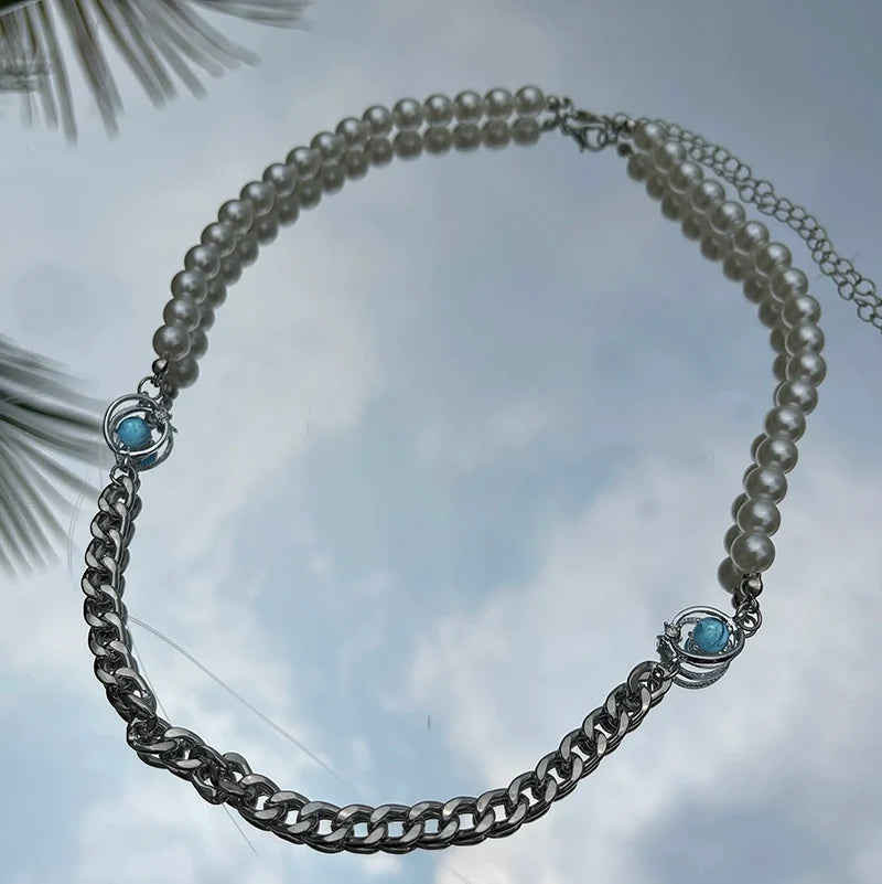 WLNEXT Round Chain Pearl Necklace