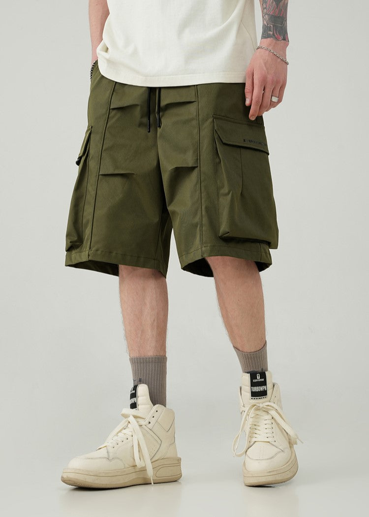 BJHG Pleated Drawstring Cargo Shorts