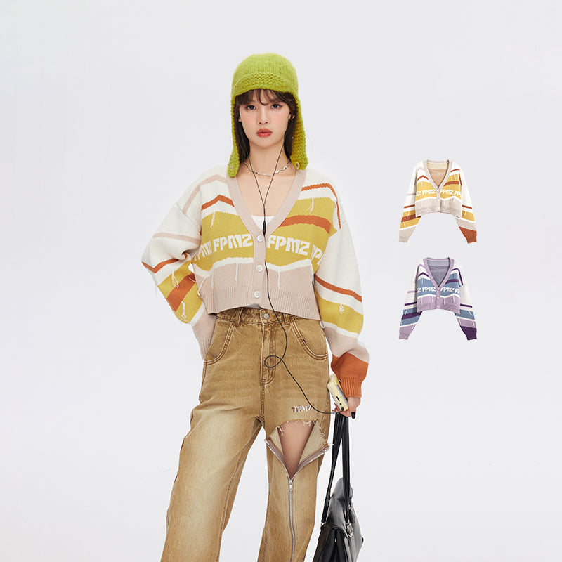 FPMZ Retro-Colored Contrast Striped Cardigan