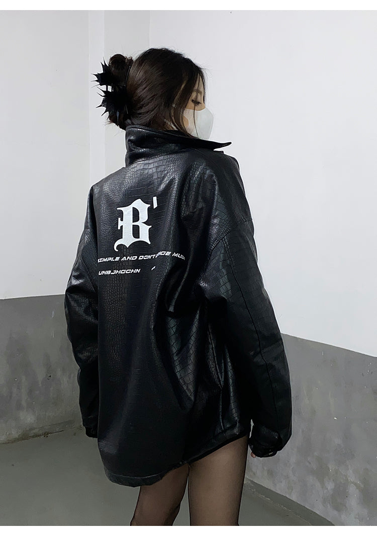 BJHG Croc Faux-Leather Biker Jacket