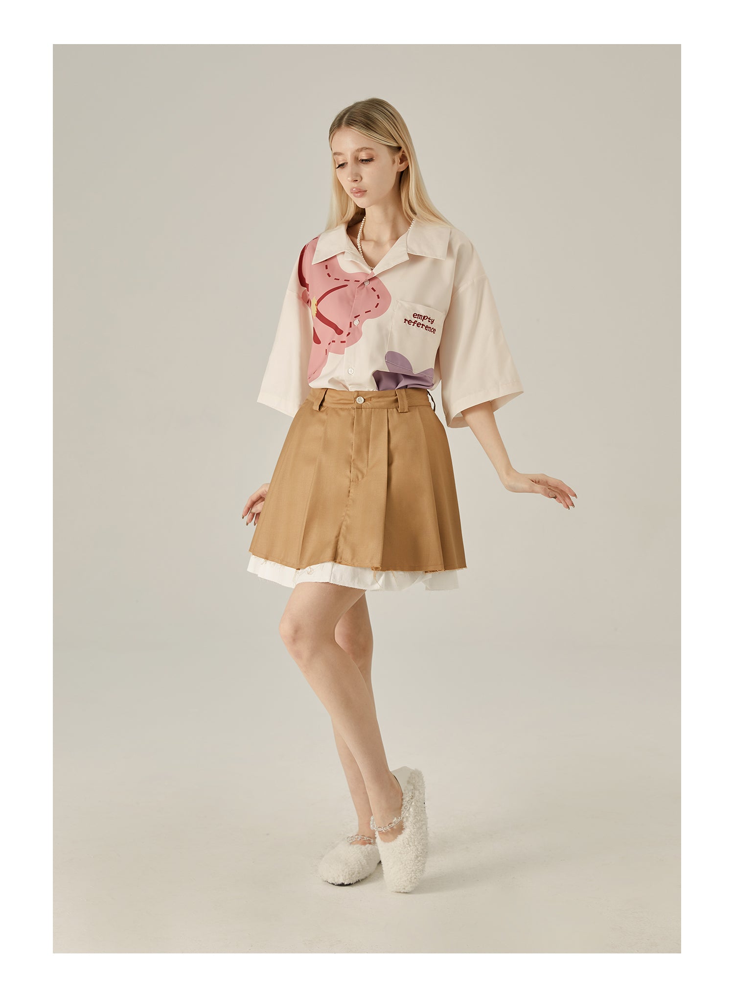EMPTY REFERENCE Loose Floral Print Button-Up Shirt