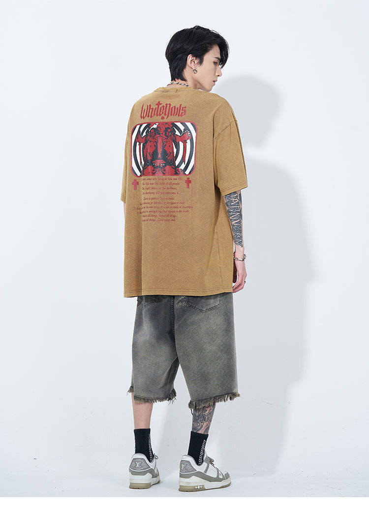 WLNEXT Vintage Raw Edge Denim Shorts