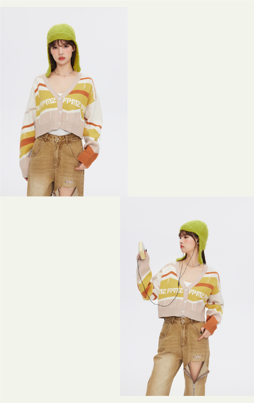 FPMZ Retro-Colored Contrast Striped Cardigan