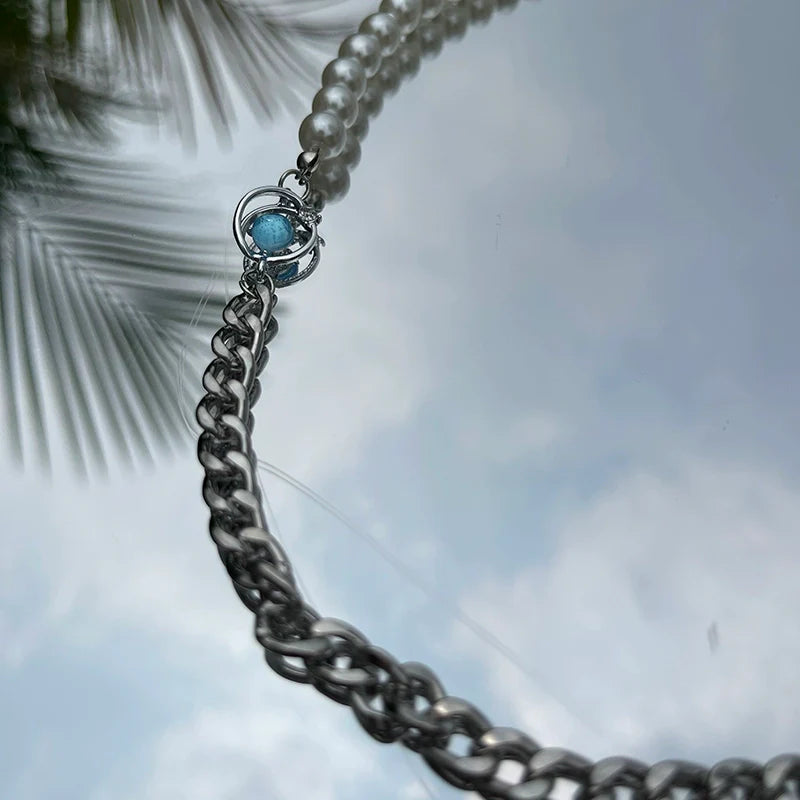 WLNEXT Round Chain Pearl Necklace
