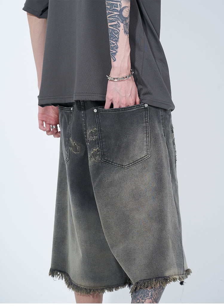 WLNEXT Vintage Raw Edge Denim Shorts